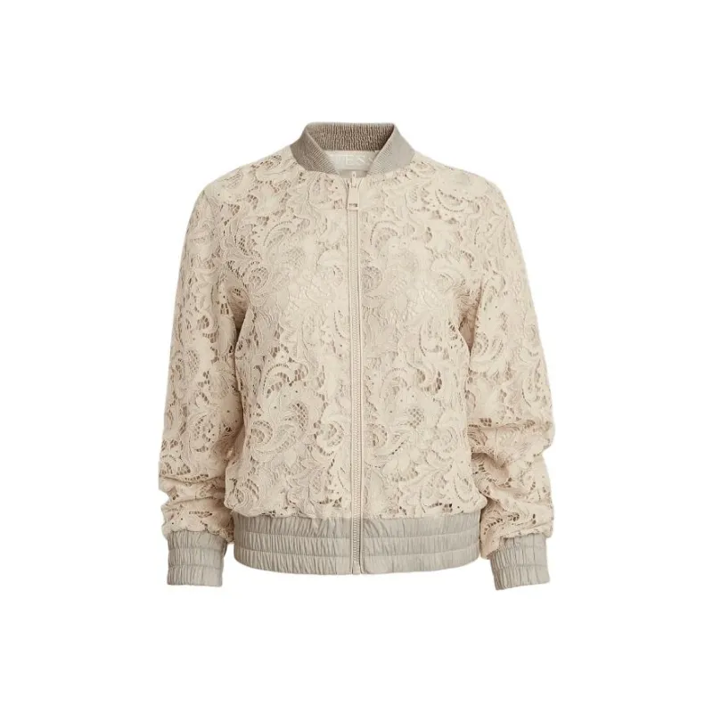 GUESS Aisha Lace Flight Jacket Jackets Coats Women's Gray-0