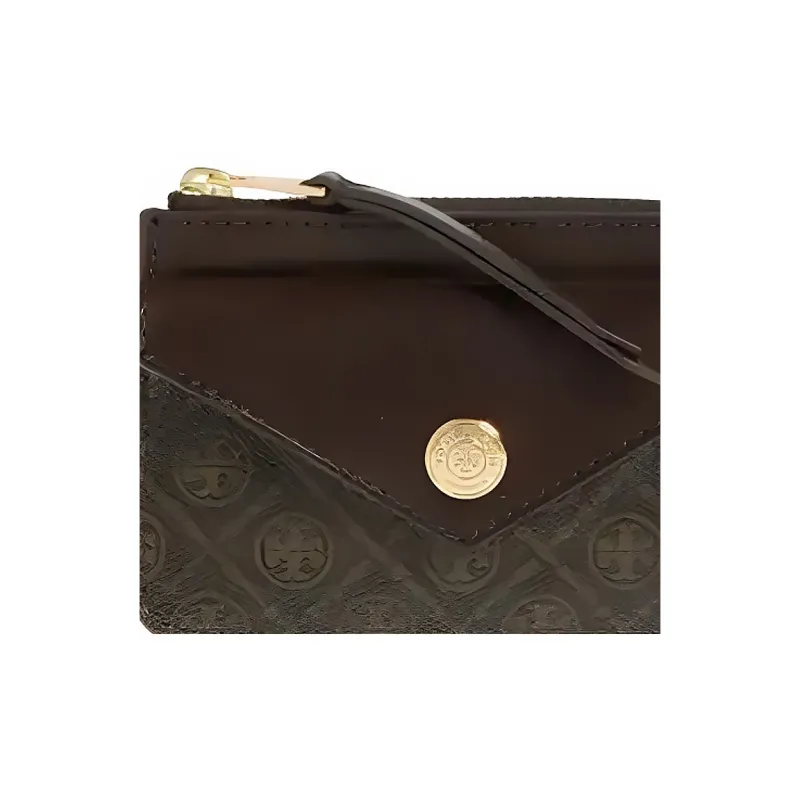 TORY BURCH T Monogram Coated Canvas Card Holder Unisex Brown-4