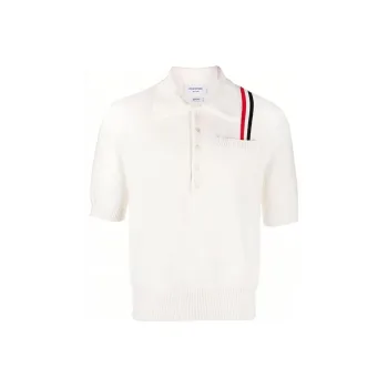THOM BROWNE Rwb Stripe Straight Hem Knitted Polo Shirt