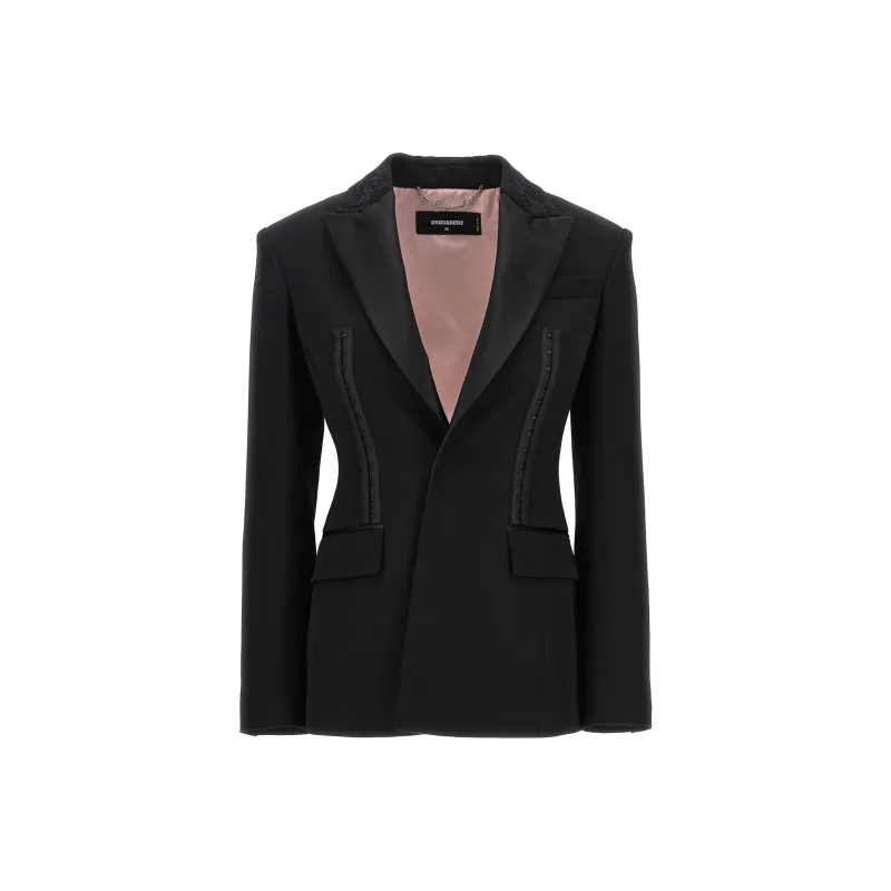 DSQUARED 2 Strap Detailed Plunging V Neck Blazer-0