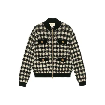 GUCCI Houndstooth Bomber Jacket Ivory/Black