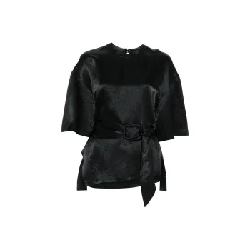 NANUSHKA Besia Belted Crinkled Satin Top
