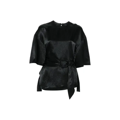 NANUSHKA Besia Belted Crinkled Satin Top