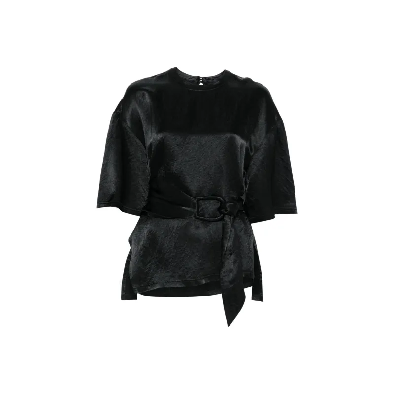 NANUSHKA Besia Belted Crinkled Satin Top-0