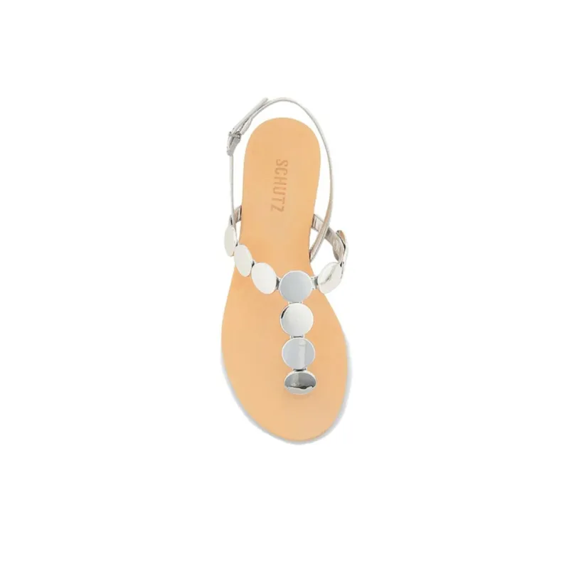 Schutz Acacia T One Strap Sandals Women's Silver-4