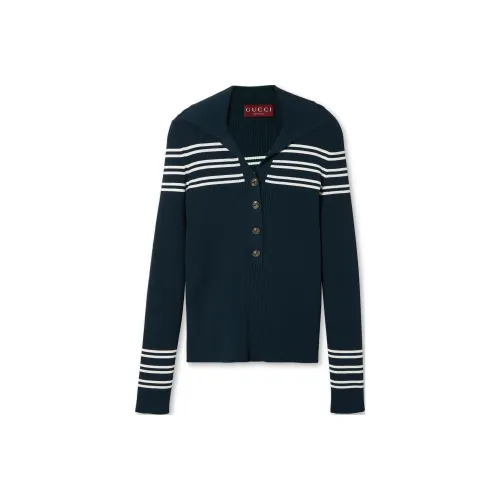 GUCCI Striped Ribbed knit Polo Top