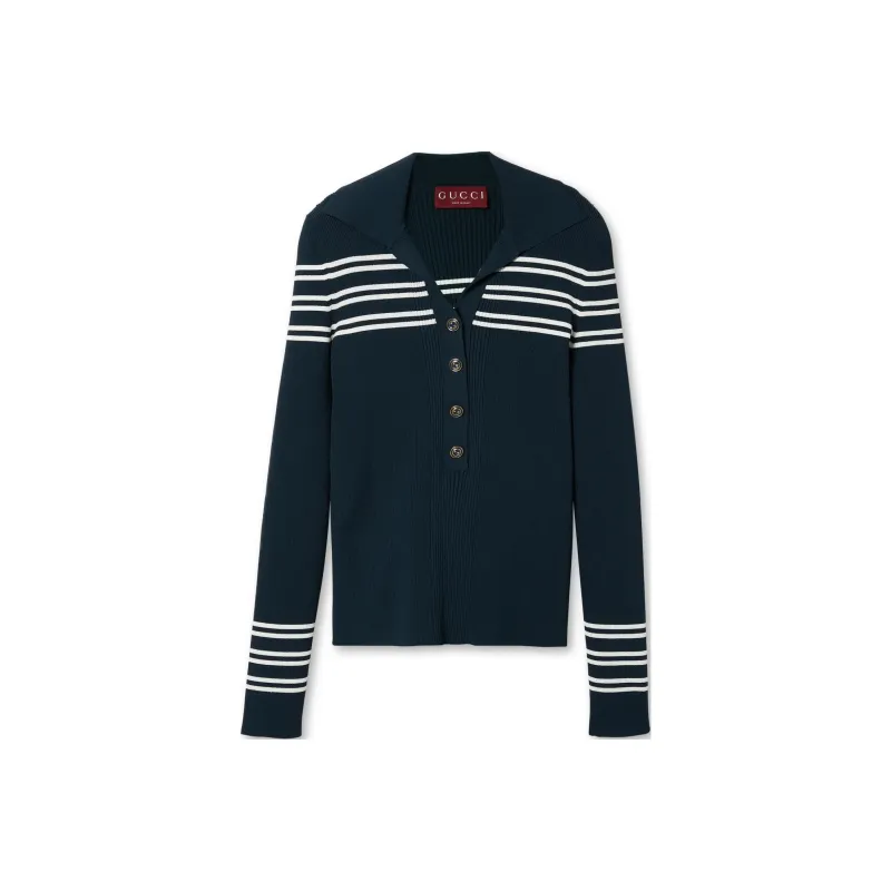 GUCCI Striped Ribbed knit Polo Top-0