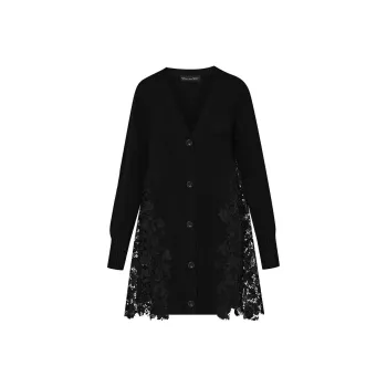 OSCAR DE LA RENTA Gardenia Guipure Lace Long Cardigan