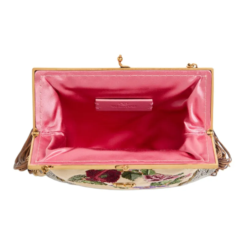 Valentino GARAVANI Fabric Clutch, Crossbody Bag, Shoulder Bag Women's Natural & Multicolor & Brown-4