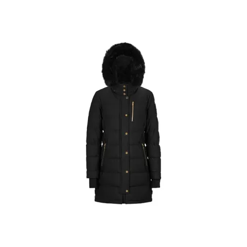 Moose Knuckles Solid Color Hooded Mid Length Down Jacket Women's Black