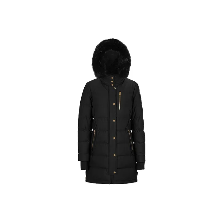 Moose Knuckles Solid Color Hooded Mid Length Down Jacket Women's Black-0