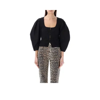 GANNI U-Neck Buttoned Cropped Blouse