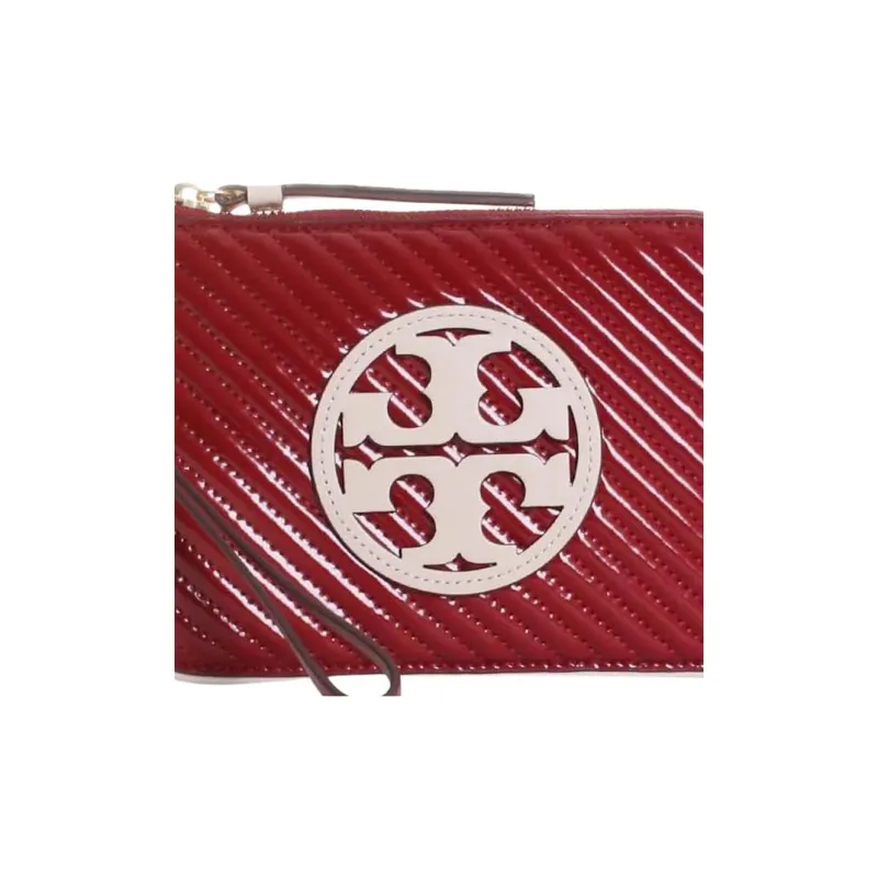 TORY BURCH Miller Patent Leather Pina Leather Trim Wrist Bag Card Holder Wallet Women's Red-4