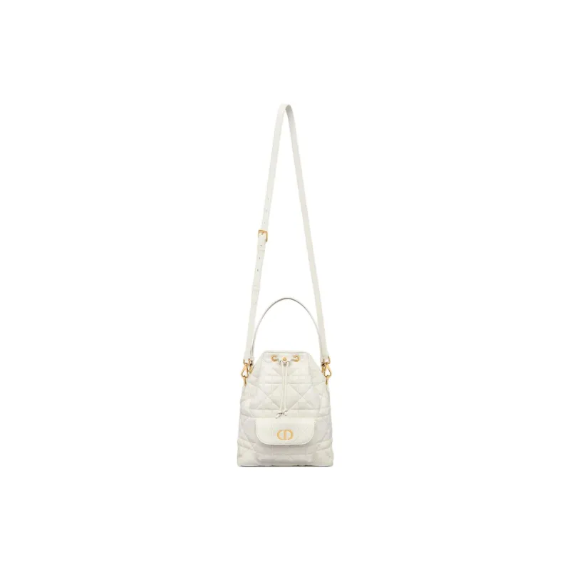 DIOR Caro Sheepskin Bucket Bag, One Shoulder Handbag Small Size Women's Milk White-1
