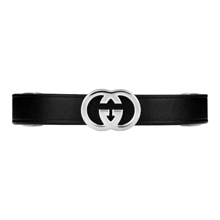 GUCCI Leather 925 Sterling Silver Bracelets Unisex Black-1