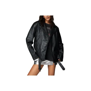 NASTY GAL Real Leather Boyfriend Biker Jacket Jackets Coats Women's Black