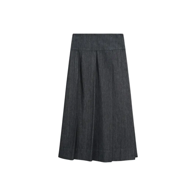 Massimo Dutti Denim Long Skirt Women's Pitch Black Gray-1
