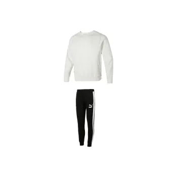 PUMA Casual Sportswear Men Clothing Set White Sweatshirt+Black Pants