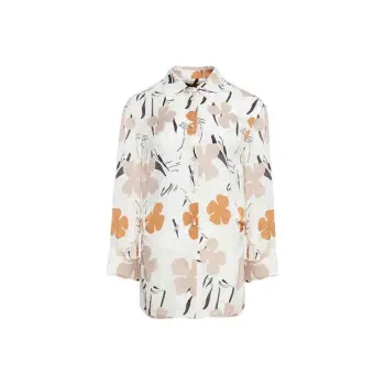 BESIONIA Shirt Women's Fragrant Floral Pattern White