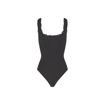 SKIMS FITS EVERYBODY LACE HENLEY BODYSUIT Jumpsuit Women's ONYX/Onyx
