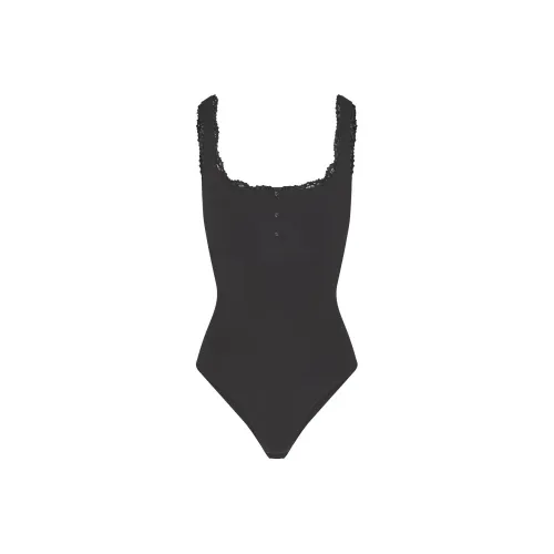 SKIMS FITS EVERYBODY LACE HENLEY BODYSUIT Jumpsuit Women's ONYX/Onyx