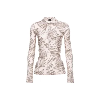 PINKO Glitter Printed Long Sleeved Polo Shirt