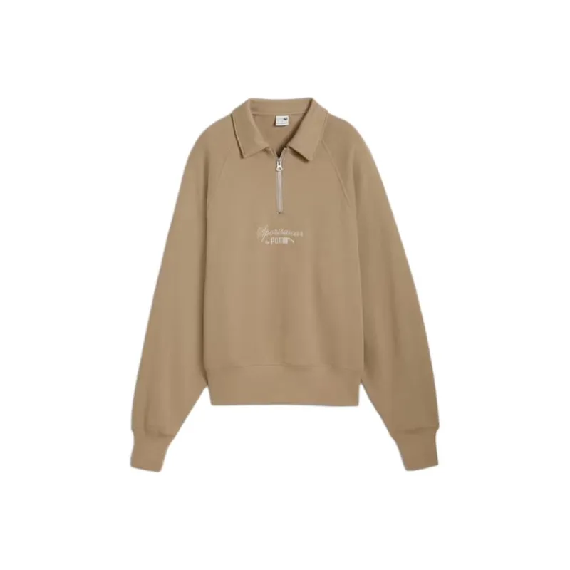 PUMA CLASSICS+ CLASSICS+ Half Zip Polo Crew Women's Polo Shirt Women's Light Brown-0