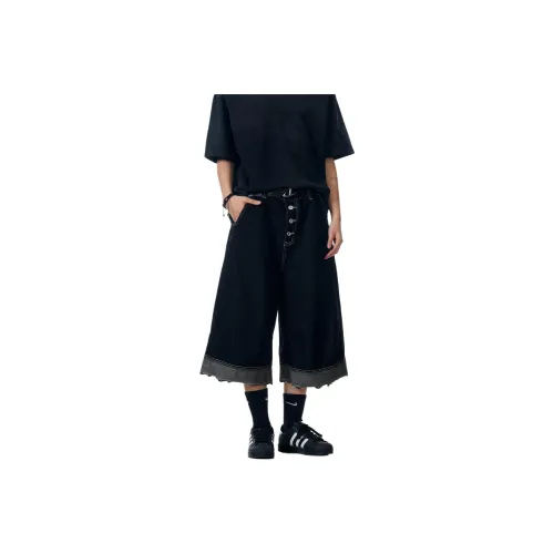 NEVER RULE Denim Shorts Unisex Texture Black