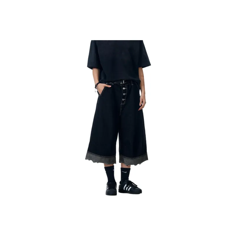 NEVER RULE Denim Shorts Unisex Texture Black-0