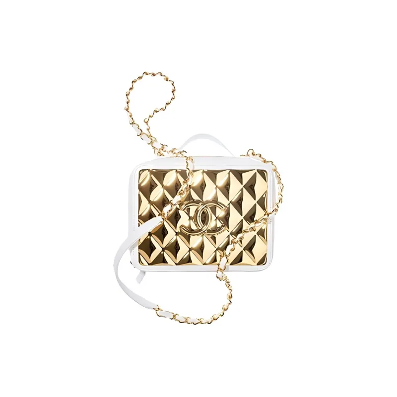 CHANEL Lambskin Box Bag, Makeup Bag, One Shoulder Handbag, Crossbody Bag Women's White-0
