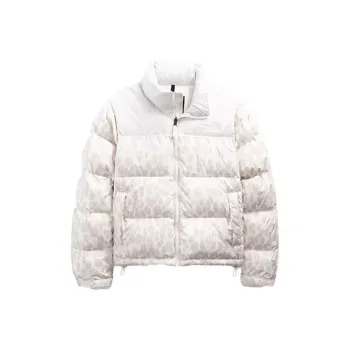 THE NORTH FACE Women'ss 1996 Printed Retro Nuptse 700 Fill Packable Jacket Silver Grey Leopard Print Gardenia White