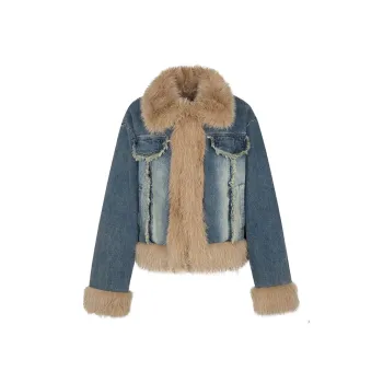 TORIGHT Jackets Women's Fuzzy Denim Jacket