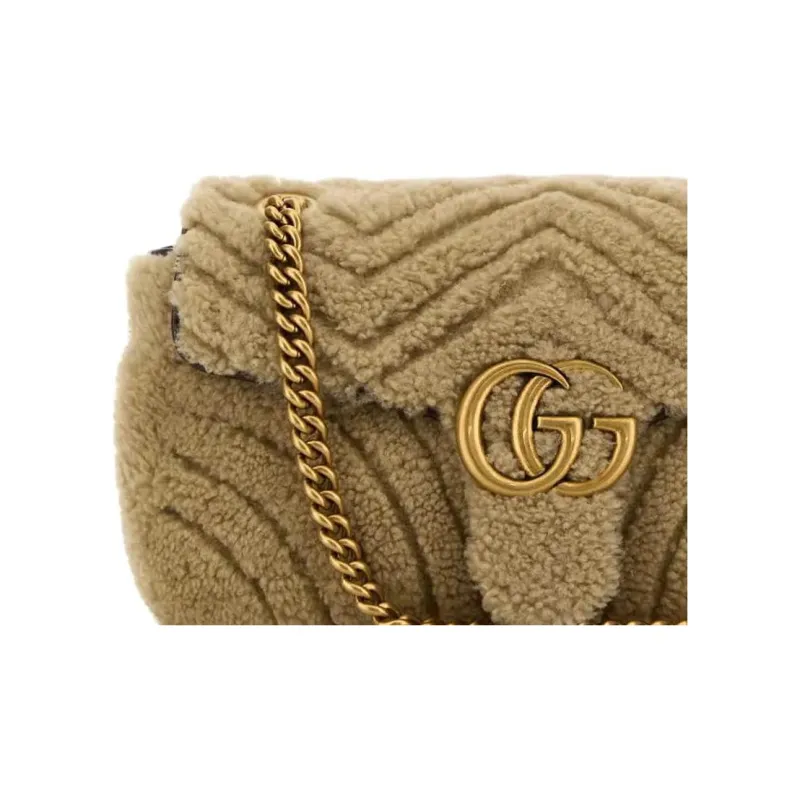 GUCCI Marmont Shearling Shoulder Bag Trumpets Women's Beige-2