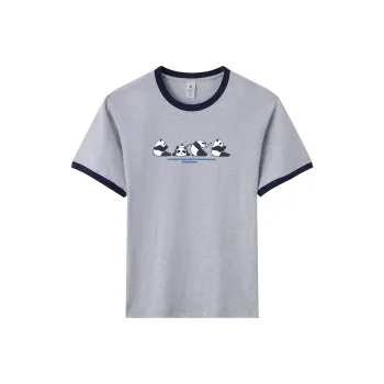 TEME T Shirt Women's White Heather Gray & Navy Blue