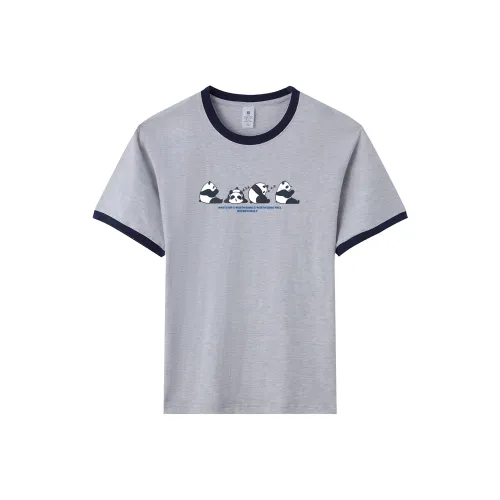 TEME T Shirt Women's White Heather Gray & Navy Blue
