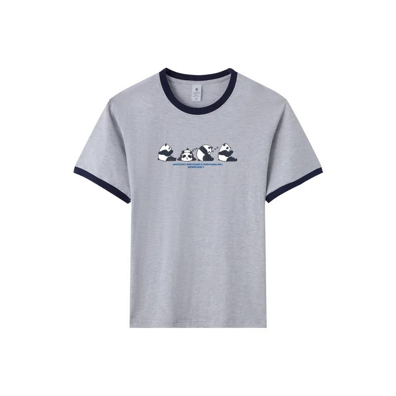 TEME T Shirt Women's White Heather Gray & Navy Blue-0