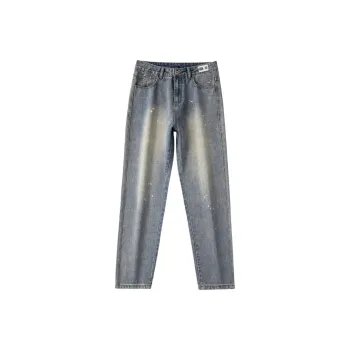 FCB ARCELONA Jeans Unisex Ink Splatter Vintage Blue