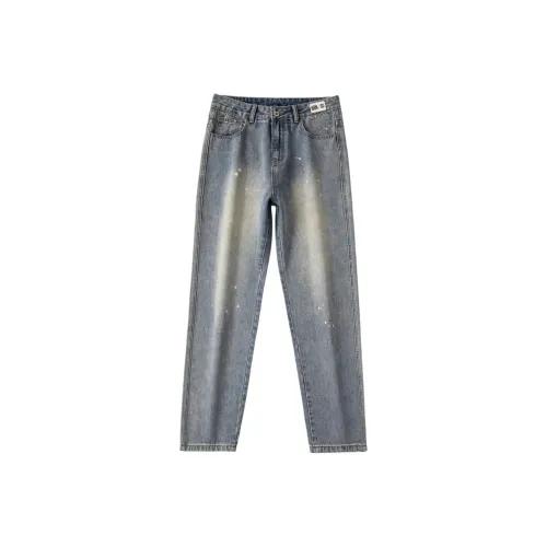 FCB ARCELONA Jeans Unisex Ink Splatter Vintage Blue