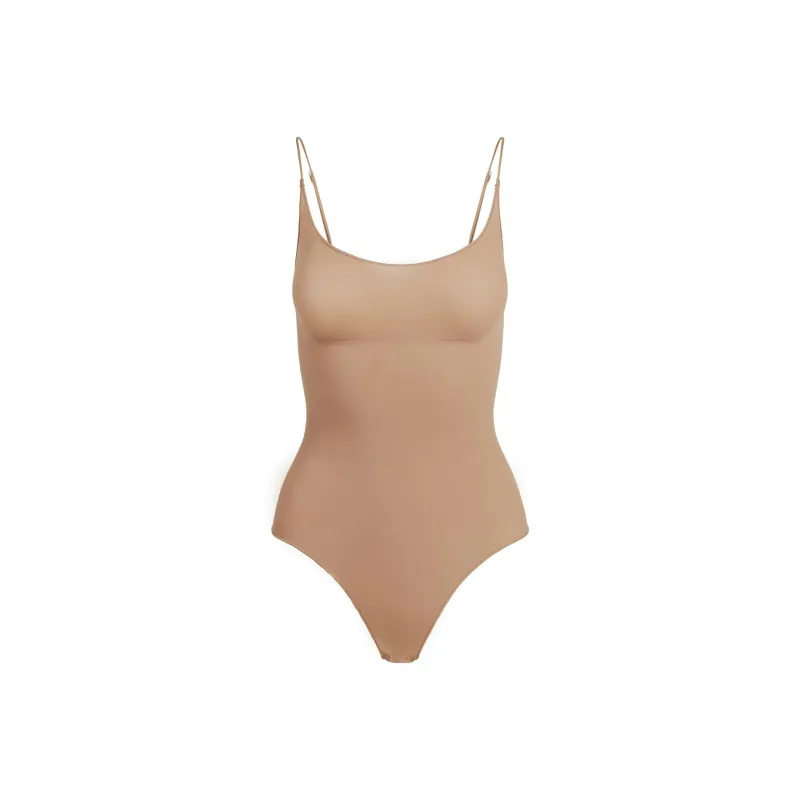 SKIMS SHEER SEAMLESS THONG BODYSUIT Jumpsuit Women's SIENNA/Ochre-0