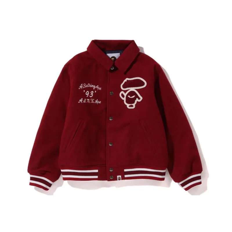 A BATHING APE Melton Varsity Jacket 'Black'-0