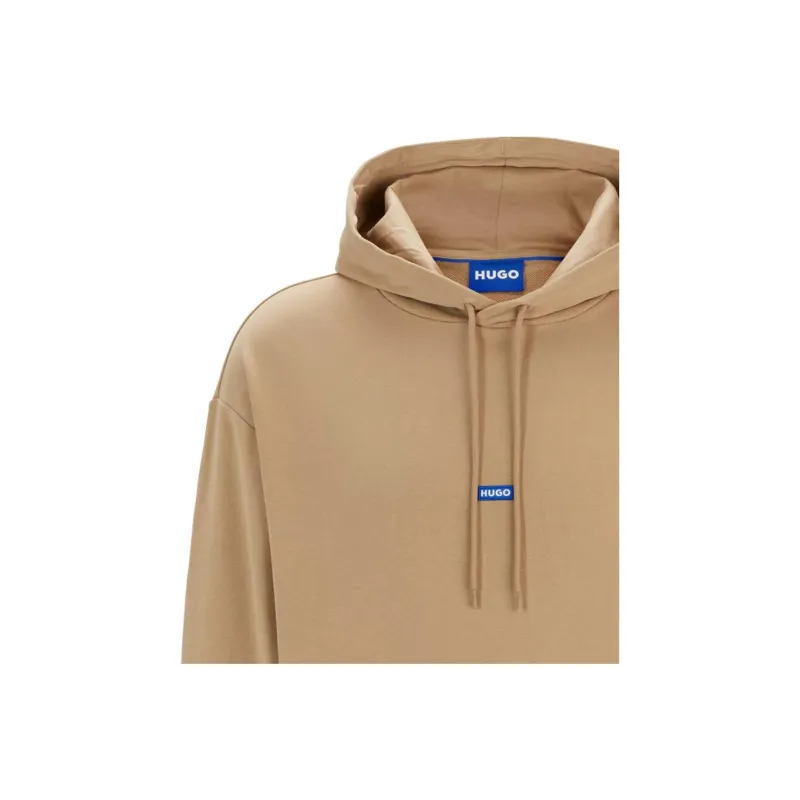 HUGO BOSS Cotton-Terry Hoodie With Blue Logo Label Sweatshirt Men's Light Brown-4
