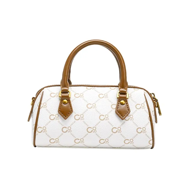 COOGI Synthetic Leather Boston Bag Handbag Large Size Women's Ecru/Coffee-9