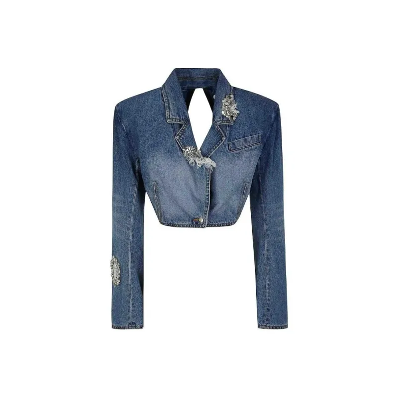 AREA Open-back Cropped Denim Jacket-0