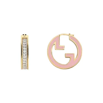 GUCCI Brass, Enamel, Crystal Earrings Unisex Pink