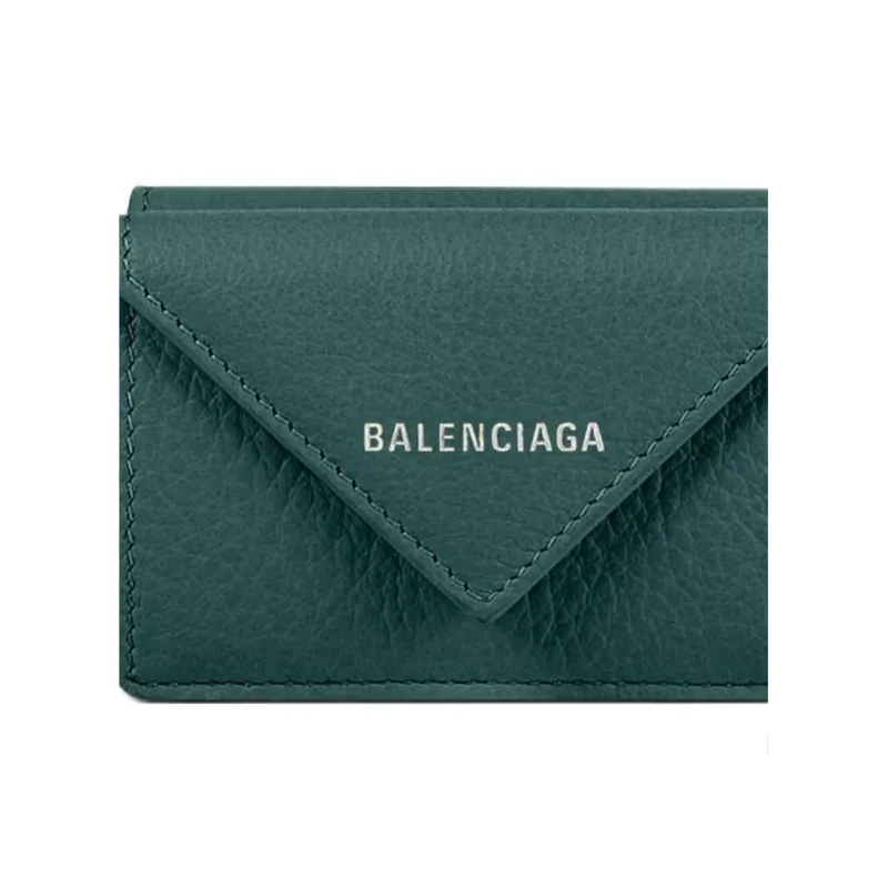 Balenciaga PAPIER Cow Leather Wallet Mini Women's Dark Green-3