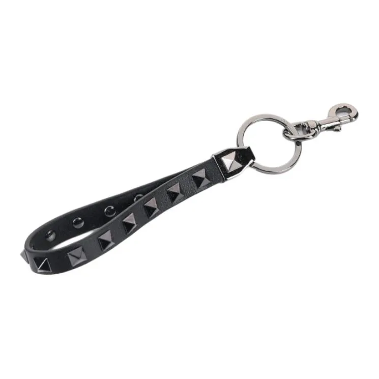 Valentino Cow Leather, Metal, Ruthenium Keychains Unisex Black-1