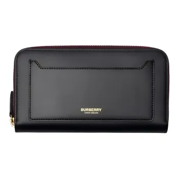 Burberry Textured Calfskin Wallet Large Size Women's Black