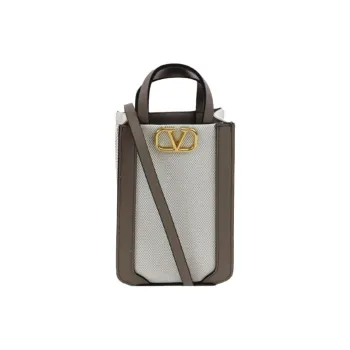 Valentino Vlogo Canvas Shoulder Bag, Crossbody Bag, Handbag Mini Women's Gray & Coffee