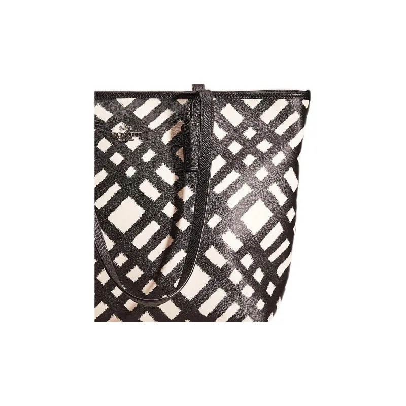 COACH City Zip Tote Canvas With Leather Tote Bag Shopping Bag Shoulder Bag Handbag Large Size Women's Black & White-1