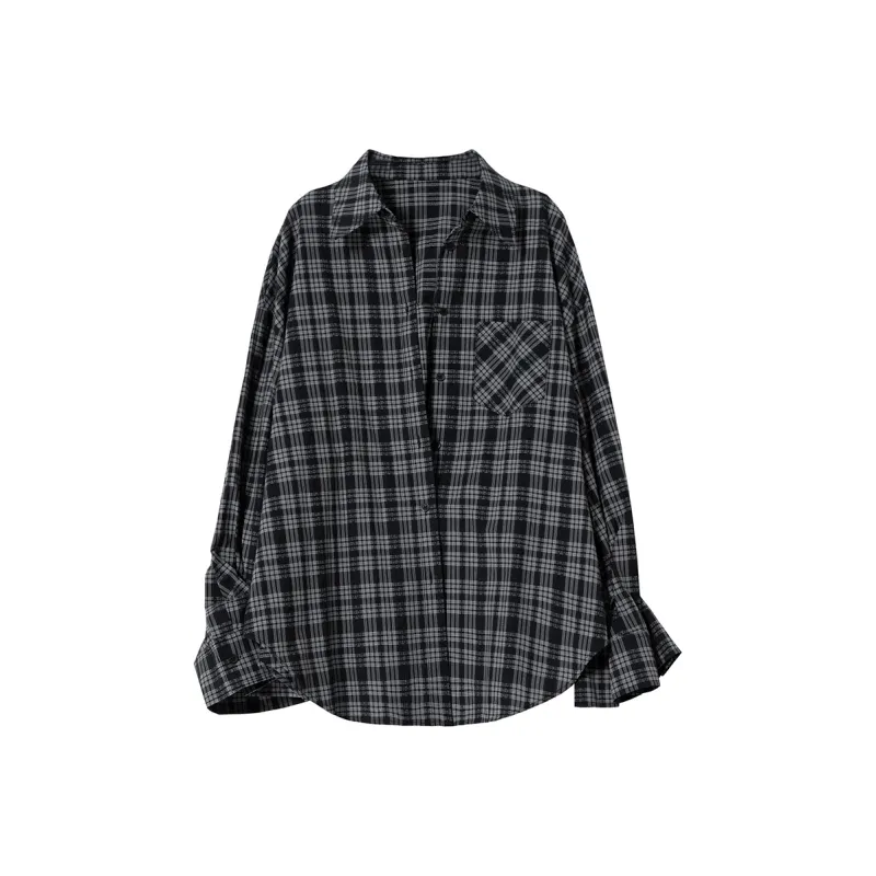 SOON FLOWER Shirt Women's Black White Plaid-0